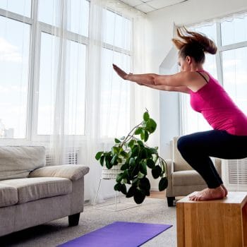 box jump exercise in living room