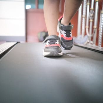 Running on electric treadmill at home