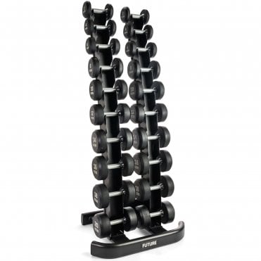 2 - 20kg Premium Rubber Dumbbell Set & Vertical Rack
