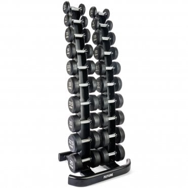 2.5 - 25kg Premium Rubber Dumbbell Set & Vertical Rack