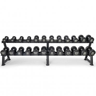 2.5 - 30kg Premium Rubber Dumbbell Set & Horizontal Rack (12 Pairs)