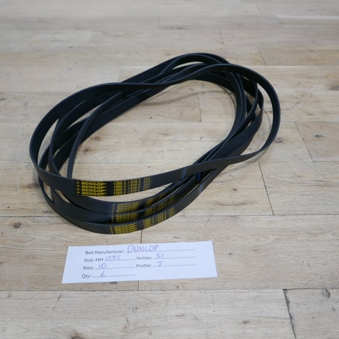 6 x Dunlop PJ1295 / 510J 10 Rib Poly V Belts (1295mm / 51 inches Long)